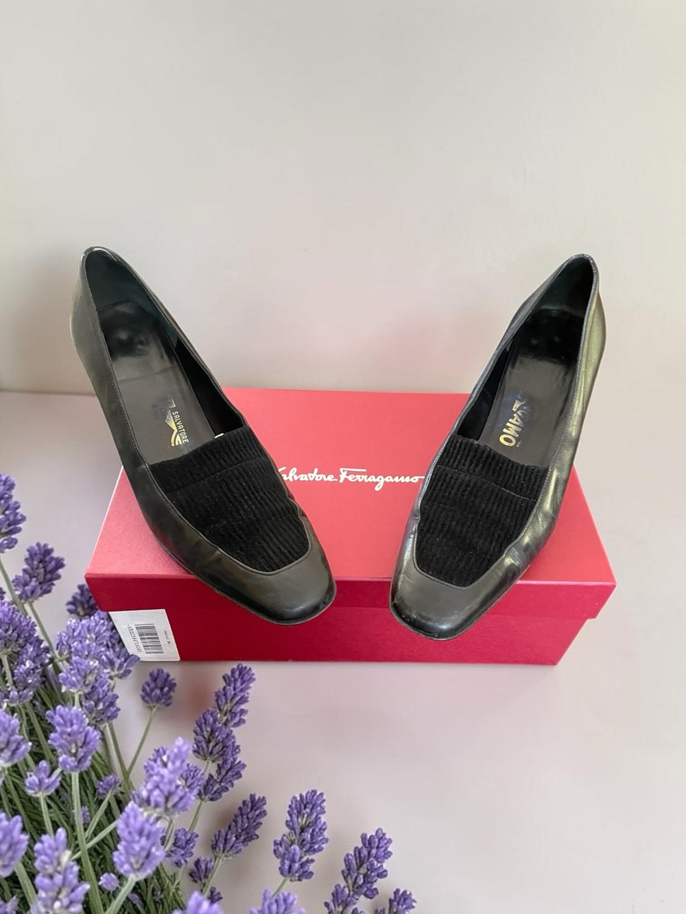 Salvatore Ferragamo Black Leather & Textured Vamp Loafers